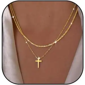 Punk Layered Cross Pendant Necklaces for Women Stackable Chain Statement Clavicle Necklace Set Sparkly Zircon Jewelry Gifts