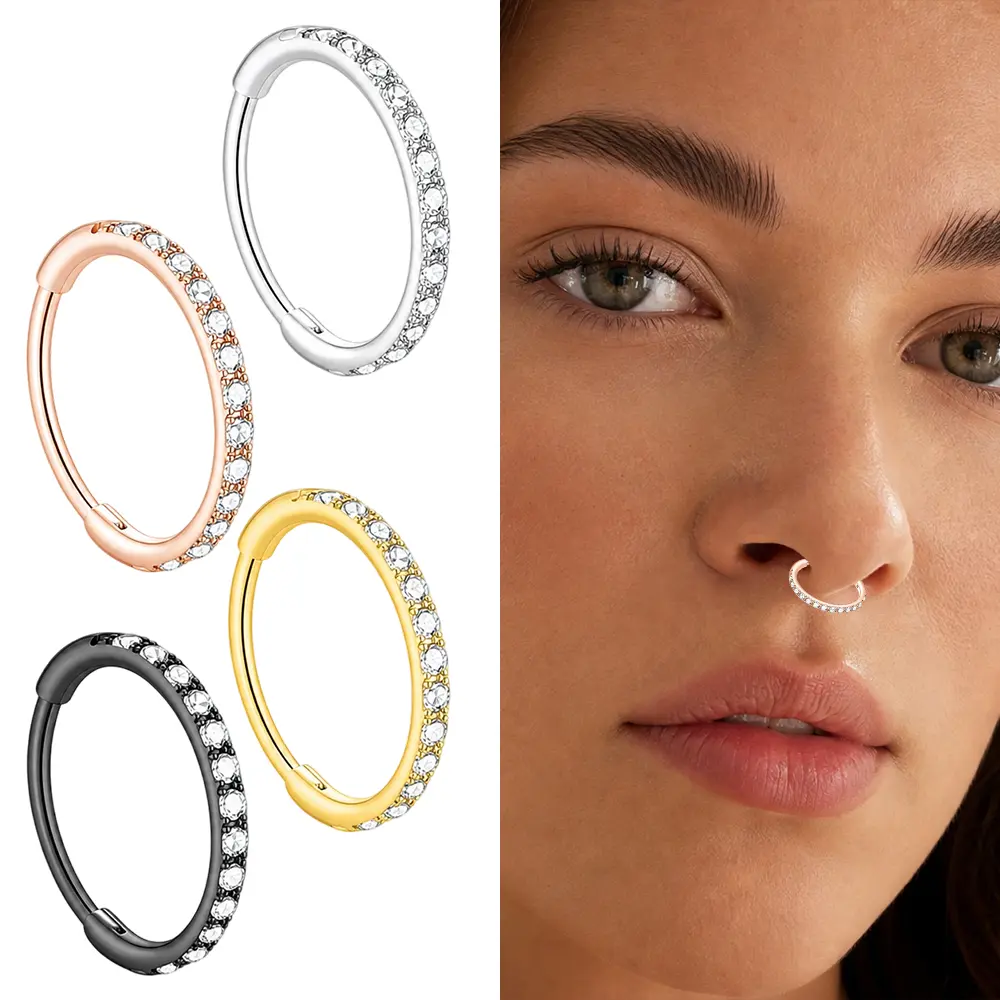 4PCS Stainless Steel Hypoallergenic Hinged Nose Ring Surgical Steel Cartilage Hoop Earrings Helix Tragus Lobe Septum Piercing Kit for Men Women