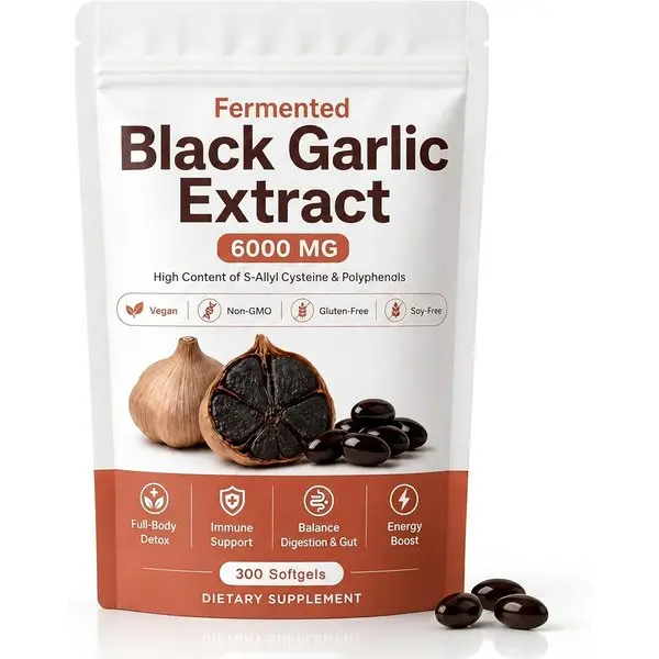 Black Garlic Extract Softgels 300ct, Odorless Vegan Non-GMO Supplement