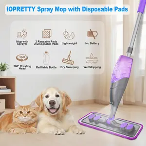 Spray Mops for Floor Cleaning - Wet Dry Mops with 2 Washable + 2 Disposable Pads for Swiffer Powermop - Refillable Bottle for Hardwood Tile Home Kitchen - Absorbs Pet Hair Dust Stains IOPRETTY