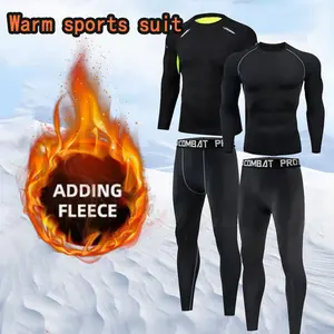 Man Fleece Thermal Underwear Set Winter Warm Undershirts Long  Elastic Compression Tights Fitness Sprots Tracksuit Set