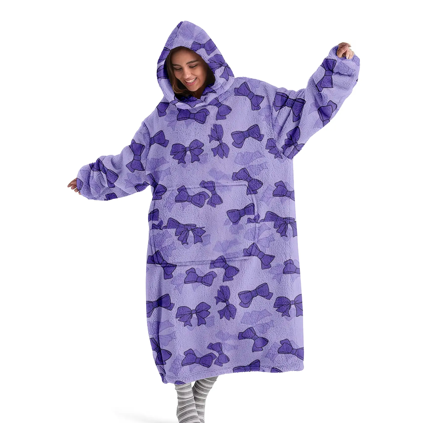 hoodie blanket，Wearable Blanket，Bowknot Hooded Blanket, Wearable College Style, Long Sleeve TV Blanket, Home Warmth, Gift for Mom, Women, Girlfriend，Christmas Gift,Valentine's Day gift, Cozy Hooded Blanket