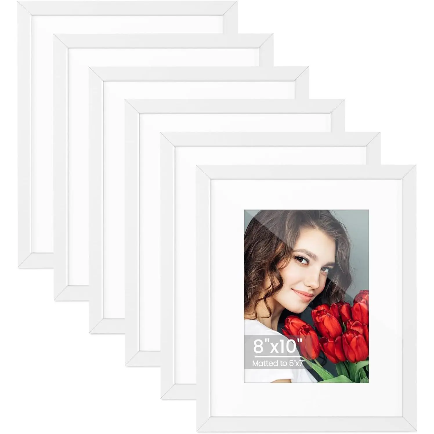 Decorative White 8x10 Photo Frame Set of 6 - Displays 8x10 Photos/Artwork Without Mat or 5x7 With Mat, Supports Horizontal/Vertical Wall & Tabletop Placement, Ideal for Indoor Room Decor