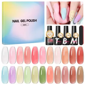 COSCELIA Jelly Gel Nail Polish Set with Top Base Coat Pastel Spring Colors Crystal Transparent Gel Polish Nail Art Kit for Women Matte Glossy Manicure Cutics Gift Cosmetic