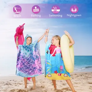 Kids Hooded Towel,100% Cotton Water Absorption Bath Towel, Sand Proof Beach Poncho Changing Robe for Swimming Bathing, 2 to 6 Years Old Boys Girls