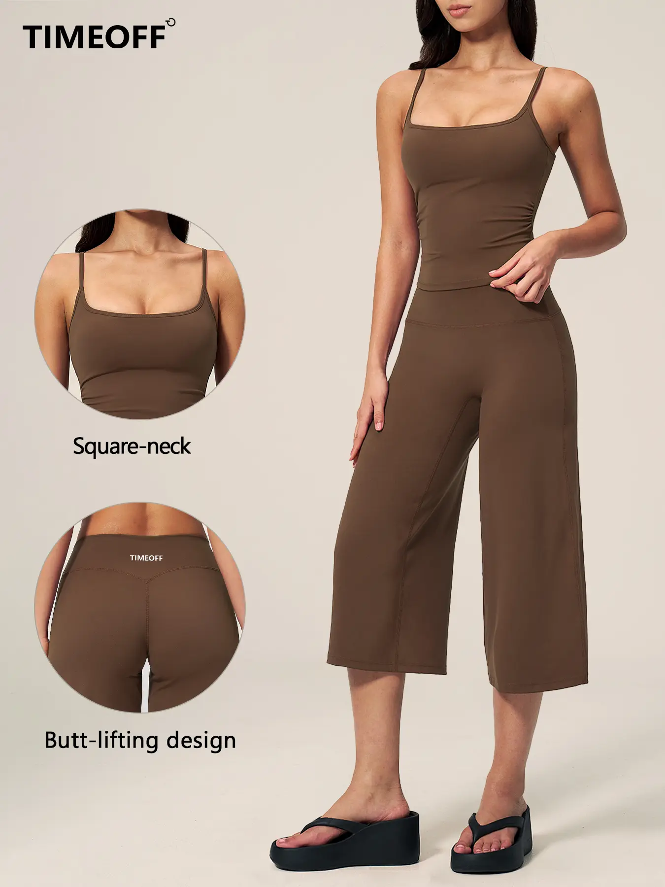 TIMEOFF Women's 2 Piece Workout Set, Soft Stretchy Loungewear with Adjustable Cami Top & Butt Lifting Cropped Wide Leg Pants, Gym Workout Set, Women's Clothes, 2 Piece Sets