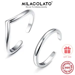 MILACOLATO 2 Pcs 925 Sterling Silver Chevron Thumb Ring for Women Minimalist Stackable Midi Rings Set Simple Adjustable Knuckle Open Ring
