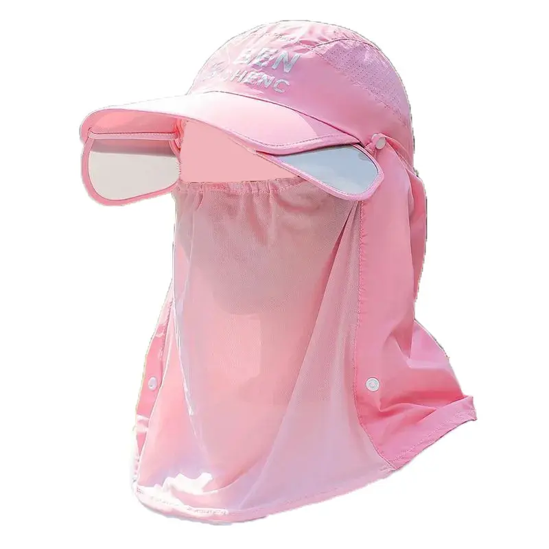 Women's summer sun protection hat with UV protection, outdoor face covering, sunshade hat for cycling, retractable wide-brimmed sun hat