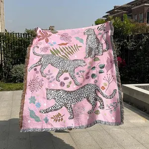 Leopard Pattern Blanket, 1 Count Bohemian Jacquard Tassel Woven Blanket, Thick and Soft Blanket, Durable and Washable Blanket, Home Decoration Blanket, Leopard Print Blanket