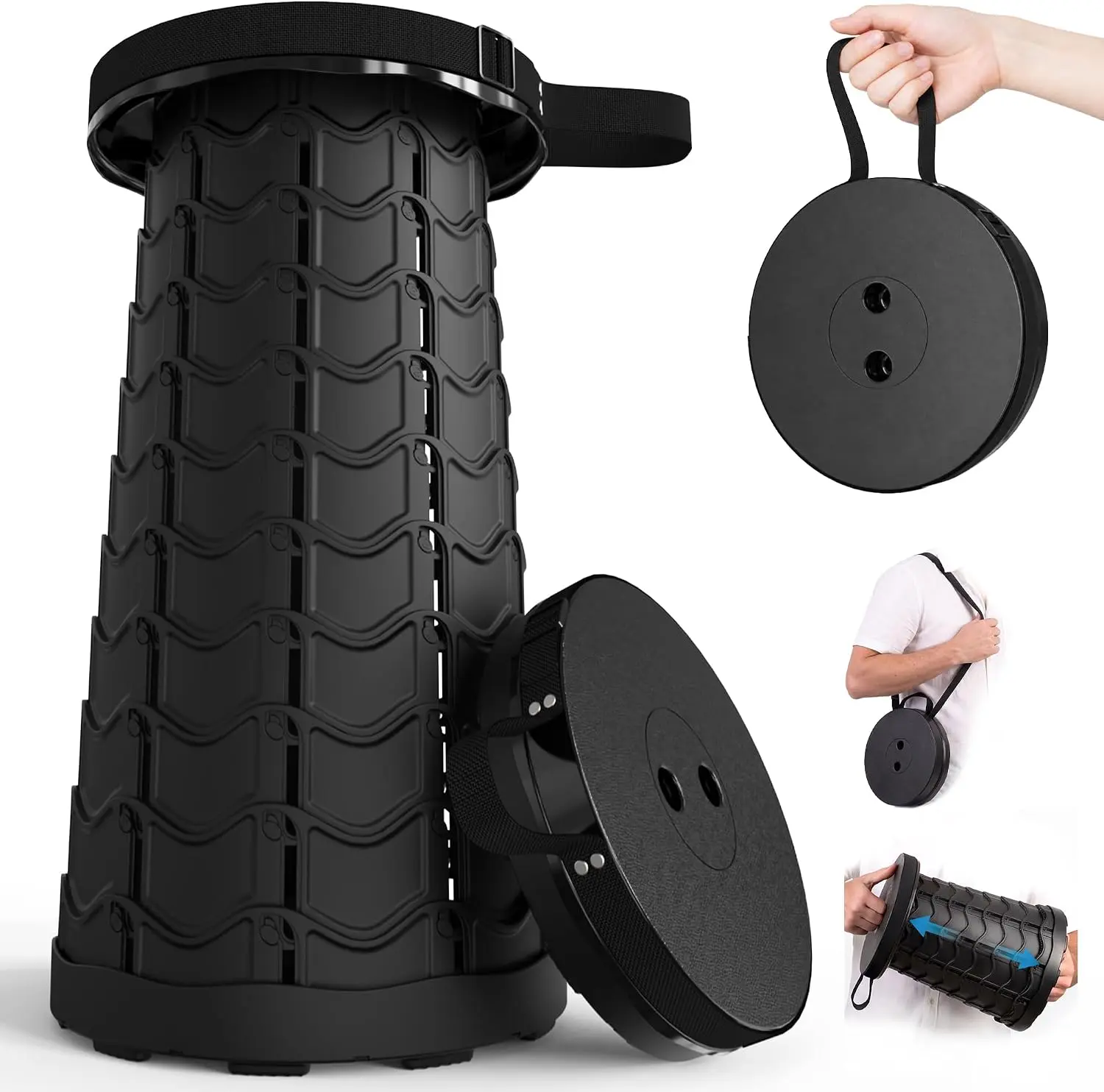 Upgraded Collapsible Stool for Adults, Portable Folding Height Adjustable Lightweight Retractable Telescoping Stool for Camping Outdoors Fishing Hiking Travel BBQ toolupgrade