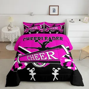 Feelyou Quilted Duvet Set - Machine Washable Black and Pink Microfiber Blanket Bedding Set, Breathable Dancer Princess Themed Bedding for Cheerleaders, Microfiber Bedding Set