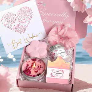 Coralogo Cherry Blossom Spa Gift Basket for Women – Luxurious Self-Care Set with Greeting Card, Relaxing Pampering for Her, Teens, Wife, Mom, Birthday or Thinking of You