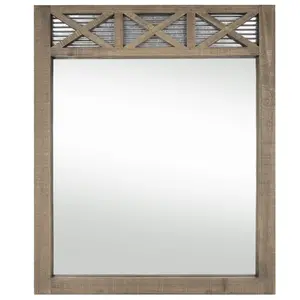 Autumn Alley Barn Door Farmhouse Mirror 28" x 34" - Farmhouse Vanity Decor - Glass Mirror for Clear Reflection - Wood and Galvanized Metal Border Decoration