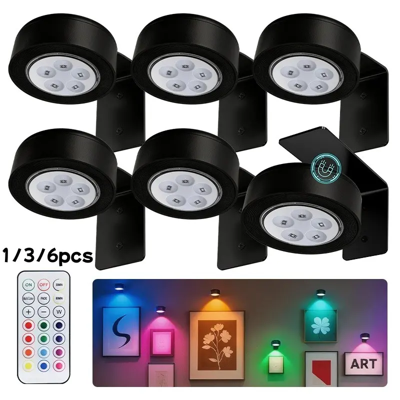 RGB Color Changing LED Art Picture Lamp, Battery Powered Painting Light, Adjustable Display Light for Commercial Art Exhibitions, LED Ambient Lighting, RGB Light Effect