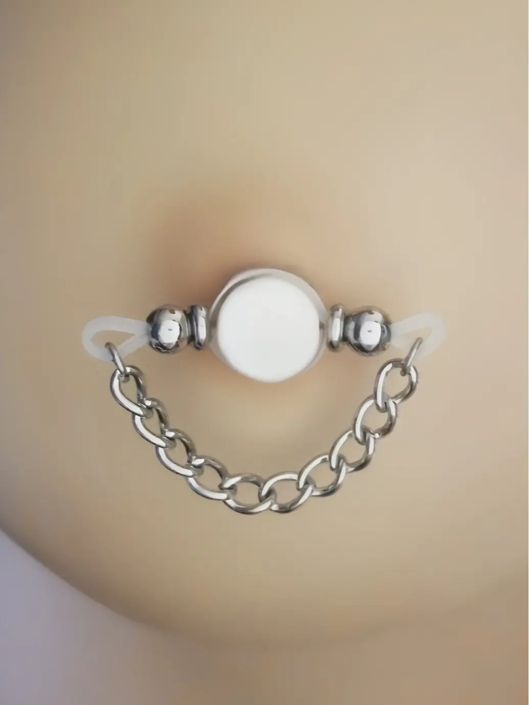Single Curb Chain PAIR FAKE Barbells - Choose bead size - Fake piercing  - non piercing nipple jewelry - b-074