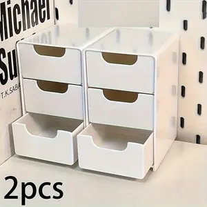 2-Piece Three-Drawer Organizer Box Set, Ideal for Office Supplies, Hair Clips, Jewelry & Makeup Storage, Desktop Drawer Organizers, Stationery Storage Organizer, Stationary Organizer Holder
