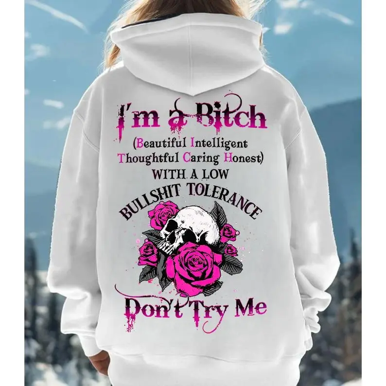 Don’t Try Me Skull Rose T-Shirt/Sweatshirt/Hoodie for Women – Bad Girl Attitude Graphic Hoodie, Low BS Tolerance Gift, Badgirl Shirt, Tattoo Shirt