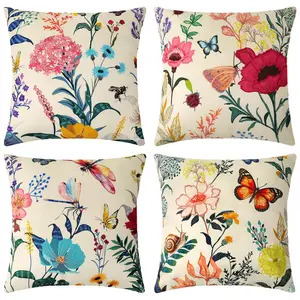 4-piece spring/summer floral and butterfly pattern throw pillow covers, with zipper closure, machine washable, suitable for living room, bedroom, sofa, car decoration, and seat cushion covers (only includes the pillow covers, not including the pillow core