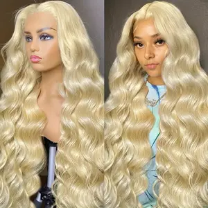 613 Blonde Body Wave Lace Front Wig  Middle Part Long Curly Synthetic Wig  Pre-plucked Glueless Wig