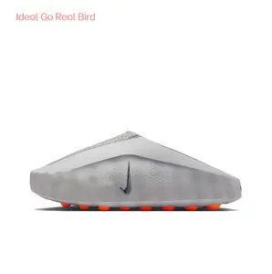 Light Grey Futuristic Mule Slides, Orange Cushioning Sphere Outsole, Perforated Upper, Sports Recovery Tech Slides