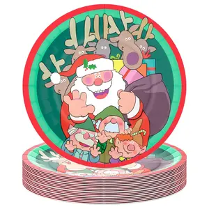 Stonehouse Collection | Christmas Paper Plates | 25 9" Holiday Paper Plates | Disposable Paper Plates | Holiday Party Plates | Santa & Reindeer