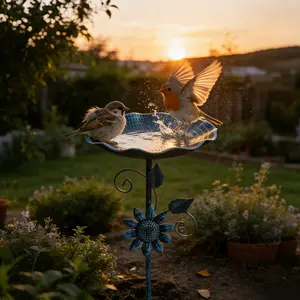 1PC Metal Bird Bath for Outdoor Garden - Decorative Sunflower & Leaf Scroll Design Bird Bath Stand, Outdoor Bird Bath for Patio Backyard Lawn Yard Garden Decor, Garden Accessories, Durable, Resistant