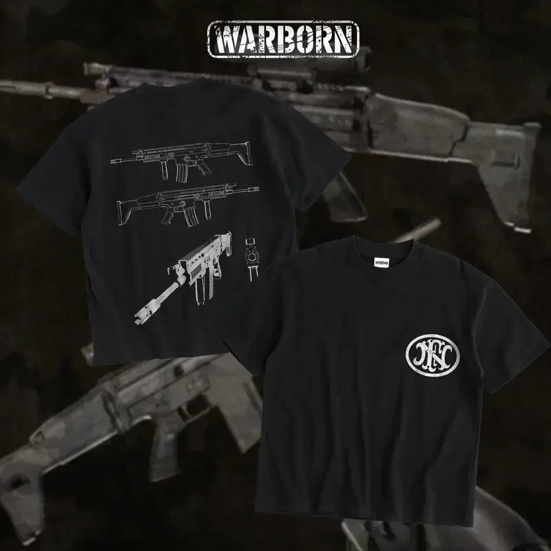 WARBORN FN SCAR Tactical Rifle Graphic T-Shirt/Hoodie for Men, Military Streetwear Combat Style, Special Forces