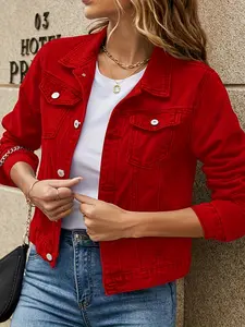 Ladies' solid color excellent casual denim jacket