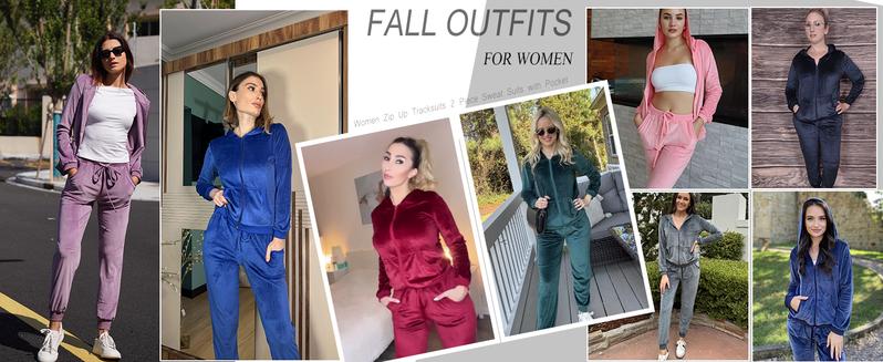 HOTOUCH Women's Velour Tracksuit Set Full Zipper Hoodie Workout Pants Velvet Sweatsuit Jogging Suits Holiday Clothing