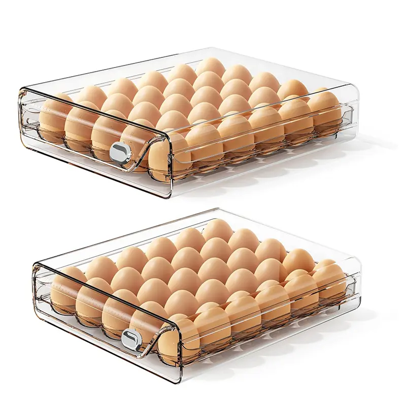 Box of 30/60 Kitchen & Refrigerator Dual Use Transparent Egg Storage Box | Large Capacity, Holds 60 Eggs | One-Click Freshness Tracker | Anti-Rolling & Anti-Collision | Stackable Design