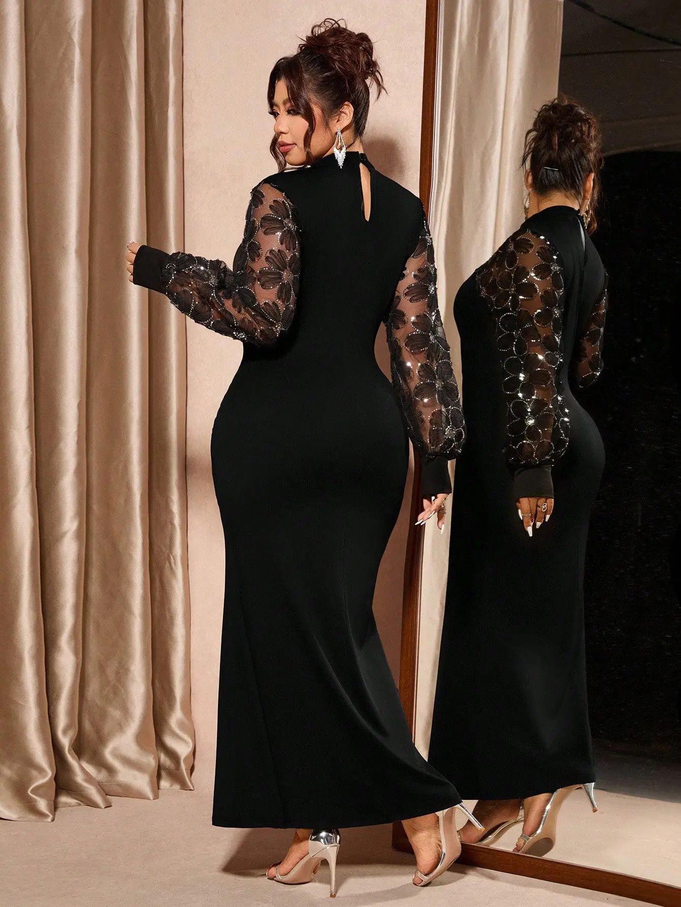 Cravure Plus Size Black Fishtail Dress High Neck Lantern Sleeve | Elegant Sequin Embroidered Evening Gown for Parties & Special Events - TikTok Shop Cravure Plus Size Black Fishtail Dress High Neck Lantern Sleeve | Elegant Sequin Embroidered Evening Gown for Parties & Special Events - TikTok Shop