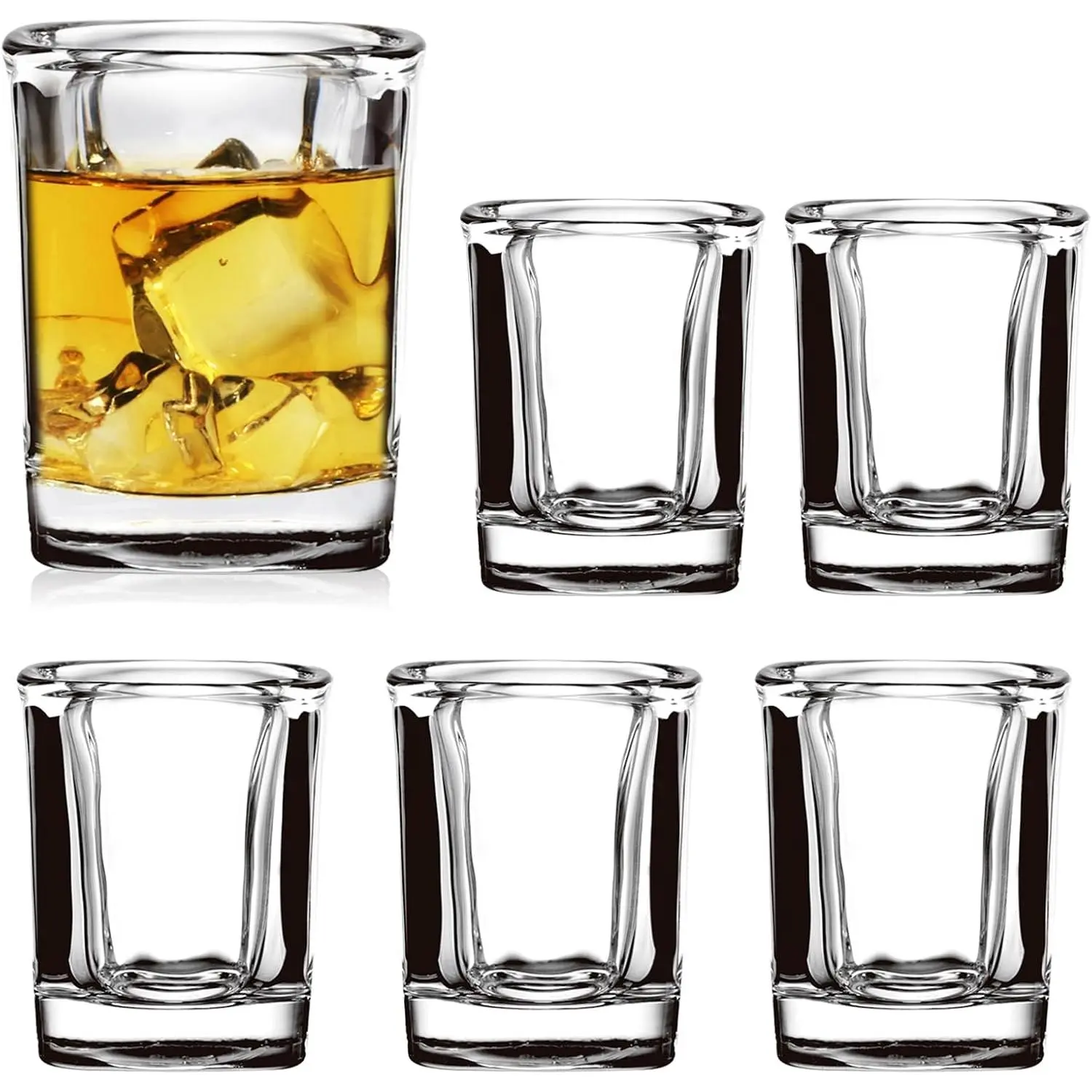 6 Pack Glass Shot Glasses Set with Heavy Base - 2.2oz Mini Square  Shot Glasses Bulk, Clear  Shot Glass Cups for Liquors,,,Espresso,Ideal for Home Bar and Restaurants