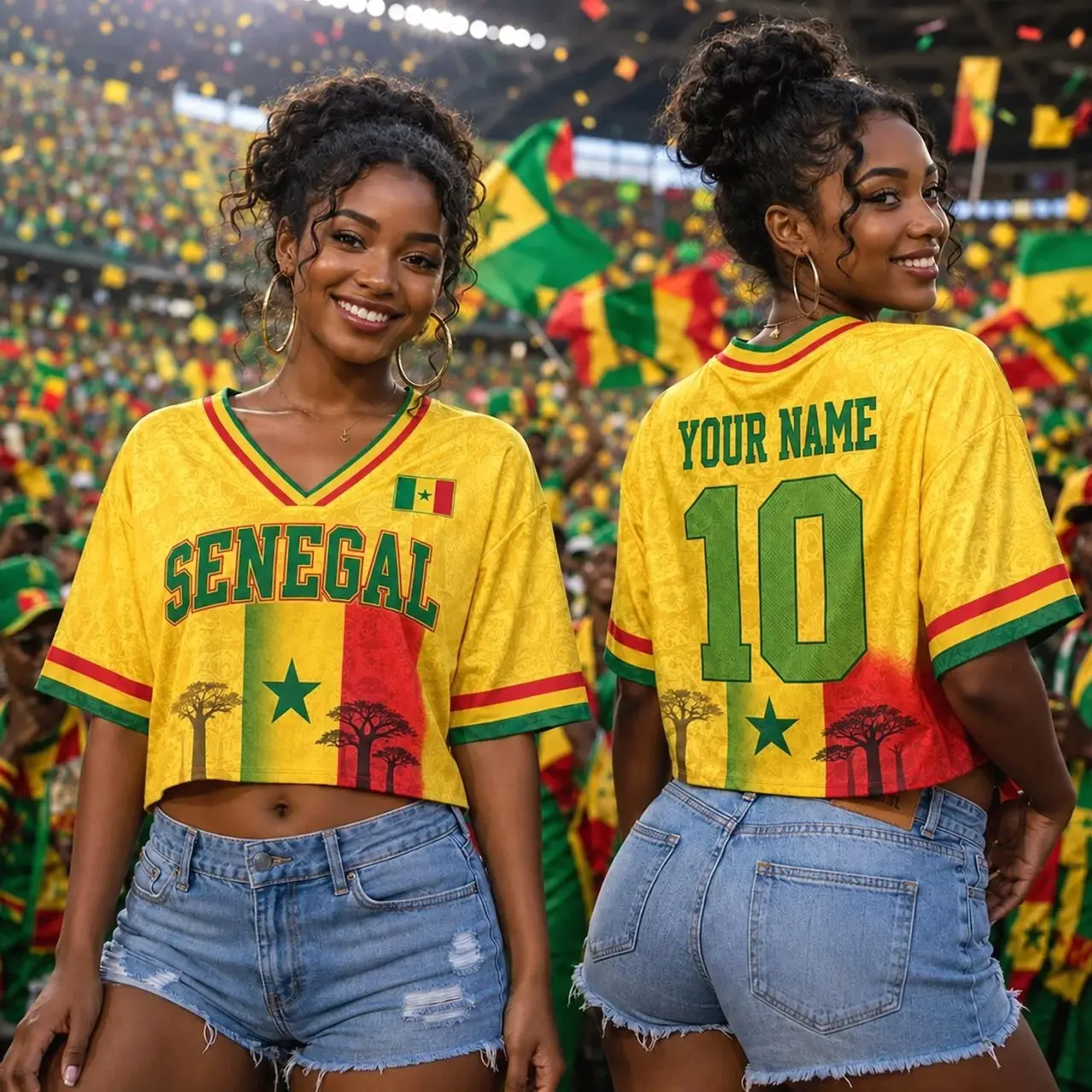 Custom Senegal Soccer Crop Top Jersey, Personalized Senegal Soccer Jersey Crop Tee, Support Football Team