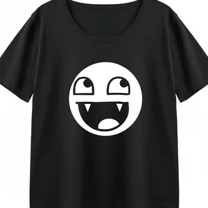 Funny Meme Shirt Women Vampire Emoji Graphic Tee Cute Black and White Smiley Face Design Casual Relaxed Fit Comfy Top Trendy Aesthetic Humor Tee For Daily Wear