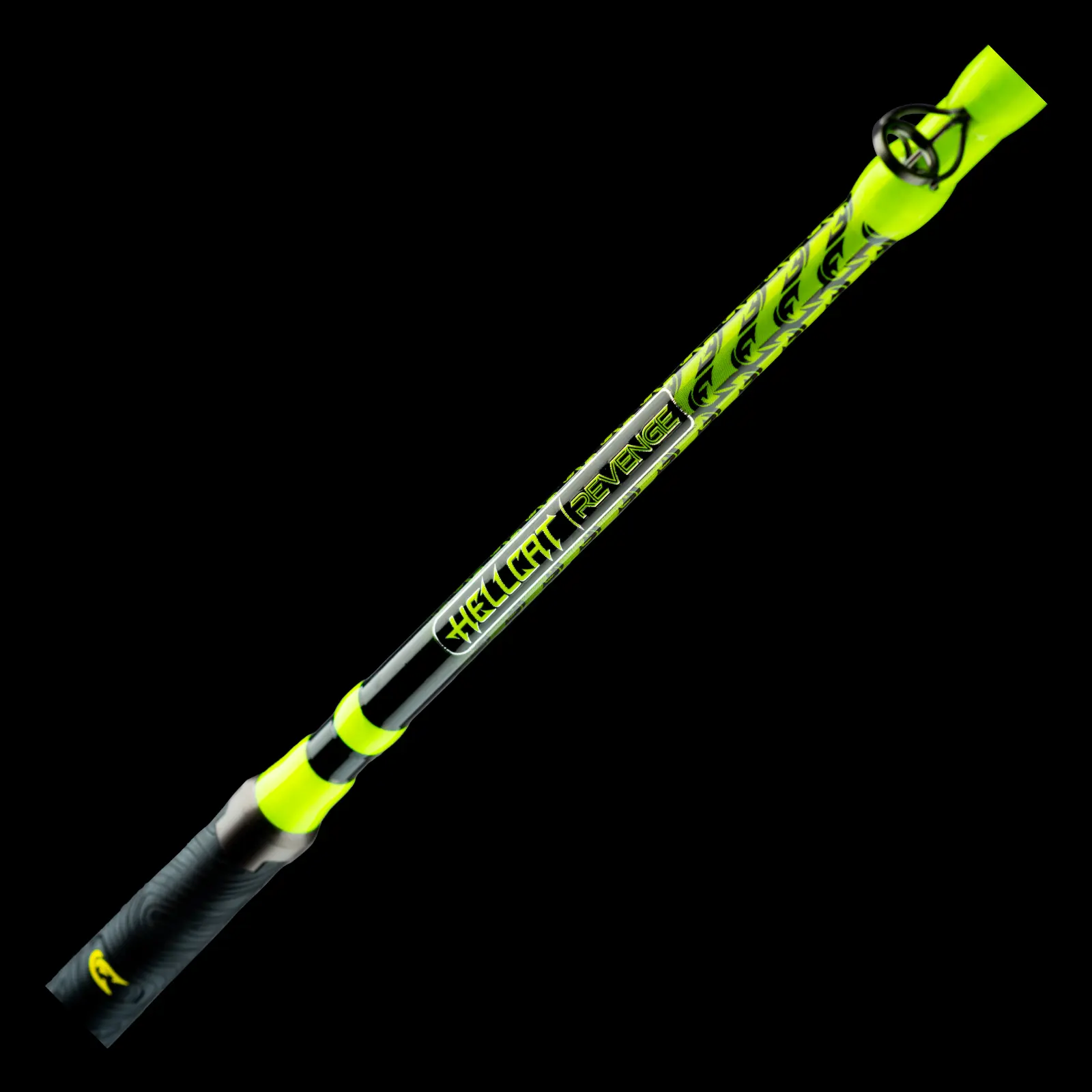 Yellow Hellcat Revenge 7'6" Long Casting Rod - Spincasting Fishing Rod with Industry-First Rubber-Silicone Grips, Medium-Heavy Durability, UV Black Light Glow, Freshwater/Saltwater Fishing Equipment for Trophy Fish