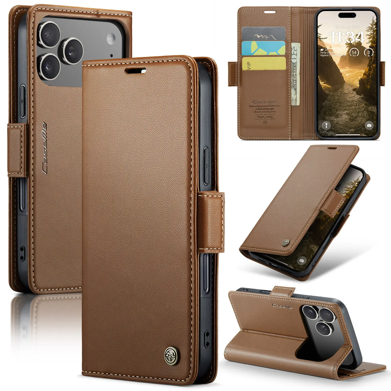（Case & Nova.) Case Me 023 RFID Blocking Flip Leather Flip Wallet Phone Case - Full 360° Shield Shockproof Shell, Card Holder, Kickstand, Wireless Charging Compatible Magnetic Cover for iPhone 17 Pro Max,16,15,14,13,12,11 & Samsung S26 Ultra Z Fold8