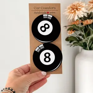 8 Ball Absorbent Anti Slip Mug Coasters 2/4PCS, Handmade Pool Themed Desk Coasters for Billiards Lovers Office Decor Coaster Sets