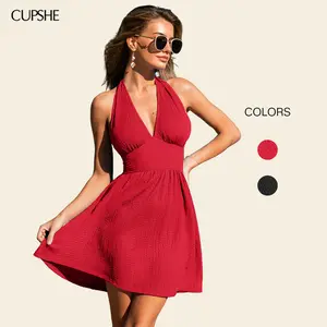 CUPSHE Vitamin D Plunging Neckline Sleeveless Smocked Back Woven Mini Dress #SummerVibes