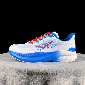White & Blue Gradient Breathable Mesh Running Shoes with Orange Laces - Lightweight Casual Sneakers for Men & Women, Comfortable Cushioned Athletic Shoes for Daily Wear, Walking & Gym