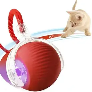 Fun Self-Moving Interactive Cat Dog Ball Toy, Smart Sensor Activated Rolling Chase Toy with Wiggle Tail Rope, Engaging Play for Indoor Cats Puppies, Red