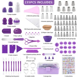235-Piece Cake Decorating Tool Set, Cake Decorating Kit, Includes Piping Bags, Spatula, and Molds, Essential Baking Supplies for Enthusiasts
