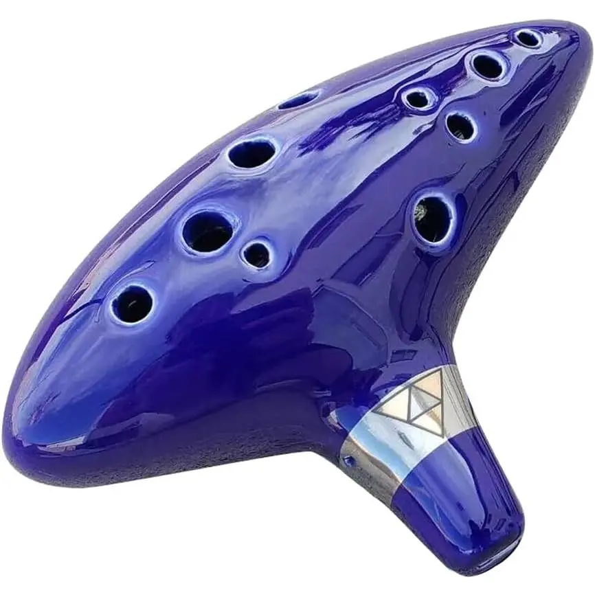 12 Hole Alto Ceramic Ocarina - The Legend of Zelda: Ocarina of Time Triforce Link Replica, Handcrafted, Easy-to-Learn, Gradient Finish, Unisex, for Festival Use, Music Enthusiasts, Includes Protective Bag (Dark Blue), Manufacturer Warranty, Manufacturer W