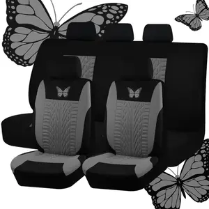 Car Seat Covers,9pcs Polyester Heat Pressed Butterfly Print Universal Car Seat Protector Decoration Auto Accessories Airbag Compatible Full set for women