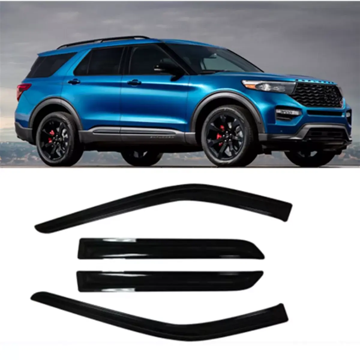 Custom Curved Fit Vehicle-Specific Dark Smoke Tint Reinforced ABS Side Window Visor Deflector - 108x5x12mm External Mount, UV Protection Weather Shield Car Exterior Accessory for 2020-2024 Explorer