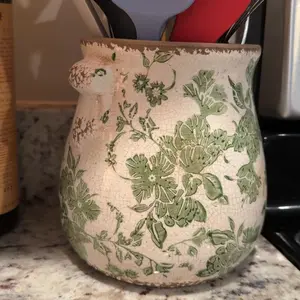 Nearly Natural 6.5" Tuscan Ceramic Green ScrollPlanter