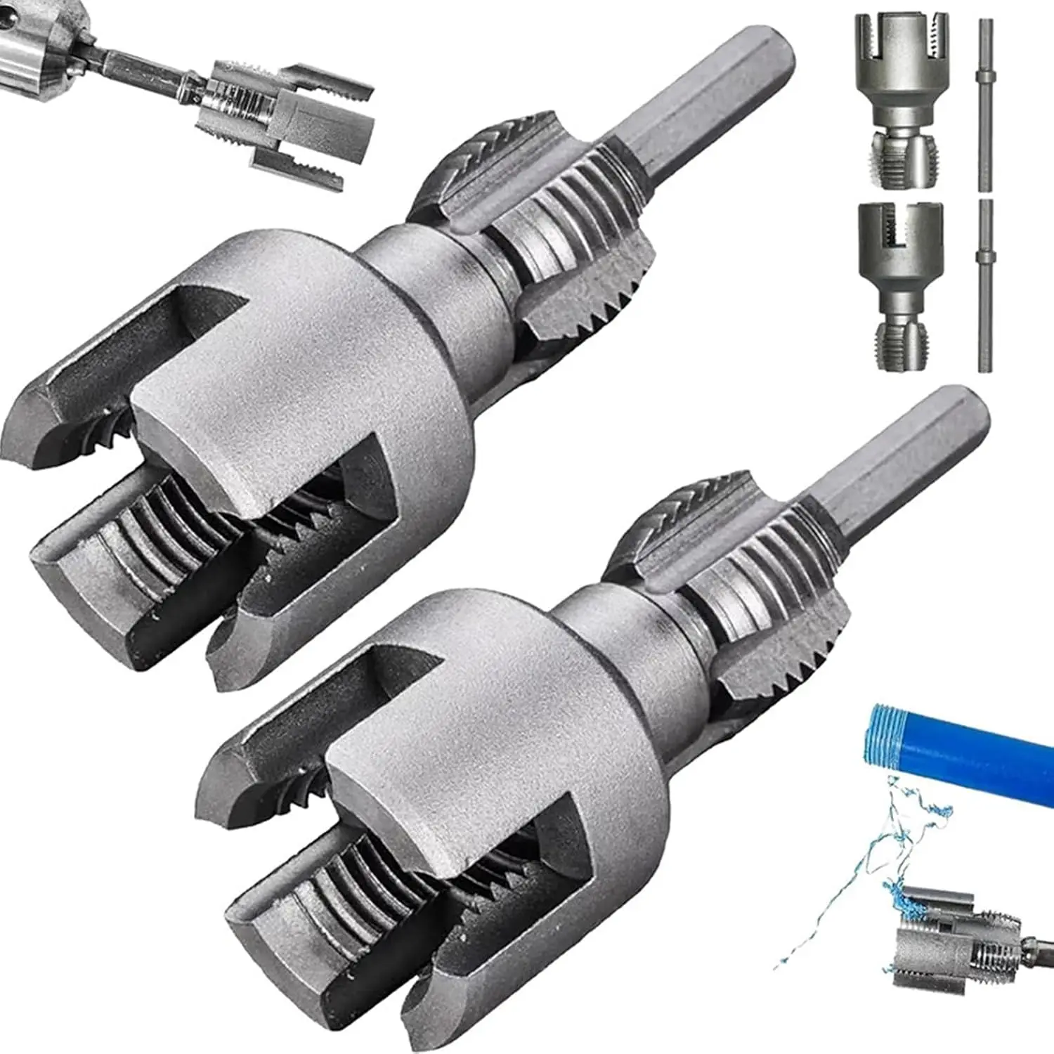 4 in 1 Universal Water Pipe Wrench & Pipe Threader, 1/2'' and 3/4'' Integrated Internal & External Water Pipe Threading Tool