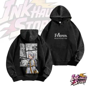 Frieren: Beyond Journey's End ‘ssIllustrations-Long Sleeve Cotton Unisex Vintage Hoodie