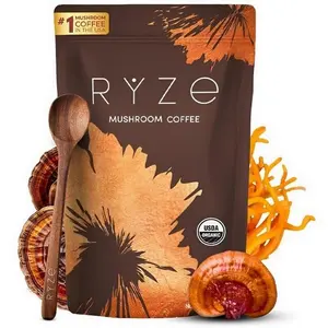 RYZE SUPERFOODS Mushroom Coffee USDA Organic with 6 Adaptogenic Mushrooms and MCT Oil, USA Grown Instant Coffee for Better Energy, Focus, Digestion, Immunity with Lions Mane & Turkey Tail (30 servings)