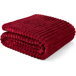 King |   Fuzzy, Super, Plush, Flannel Throw Warm Ribbed Microfiber for Sofa Couch (Burgundy Red, 90x108 inches) Wine Red