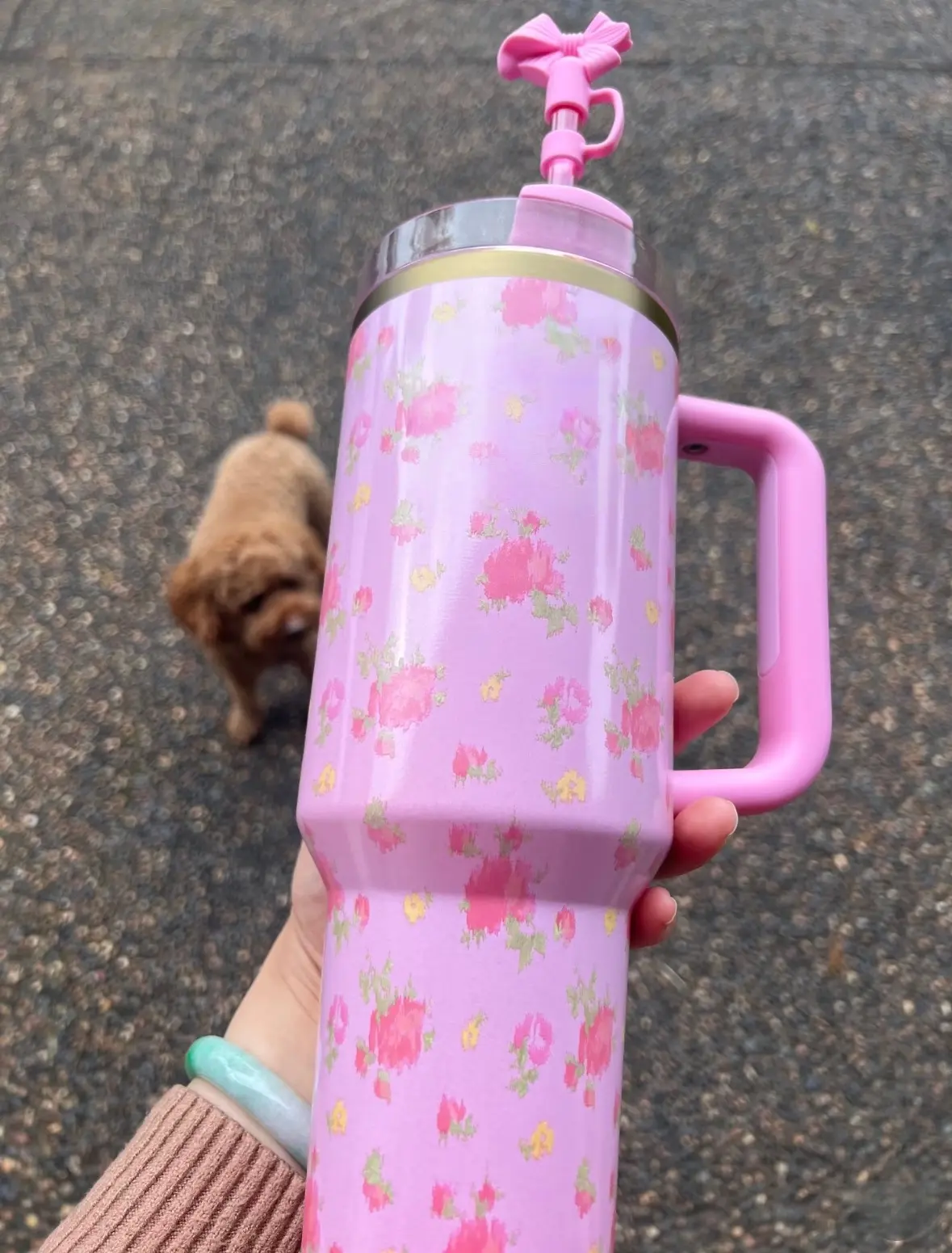 Limited Edition X LOVESHACKFANCY 40 0Z H2.0 Tumblerwith Handle, Double Walled Vacuum Insulated Stainless SteelWater Bottle for Outdoor Camping Mug Cup Drinkware Portable Lid Flasks Bottled